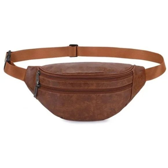 New Pu Leather Fanny Pack, Waist Belt Bag Brown